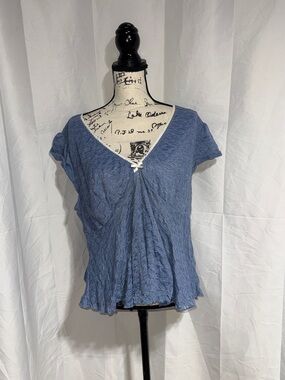 Torrid Blue Textured V-Neck Short Sleeve Top
